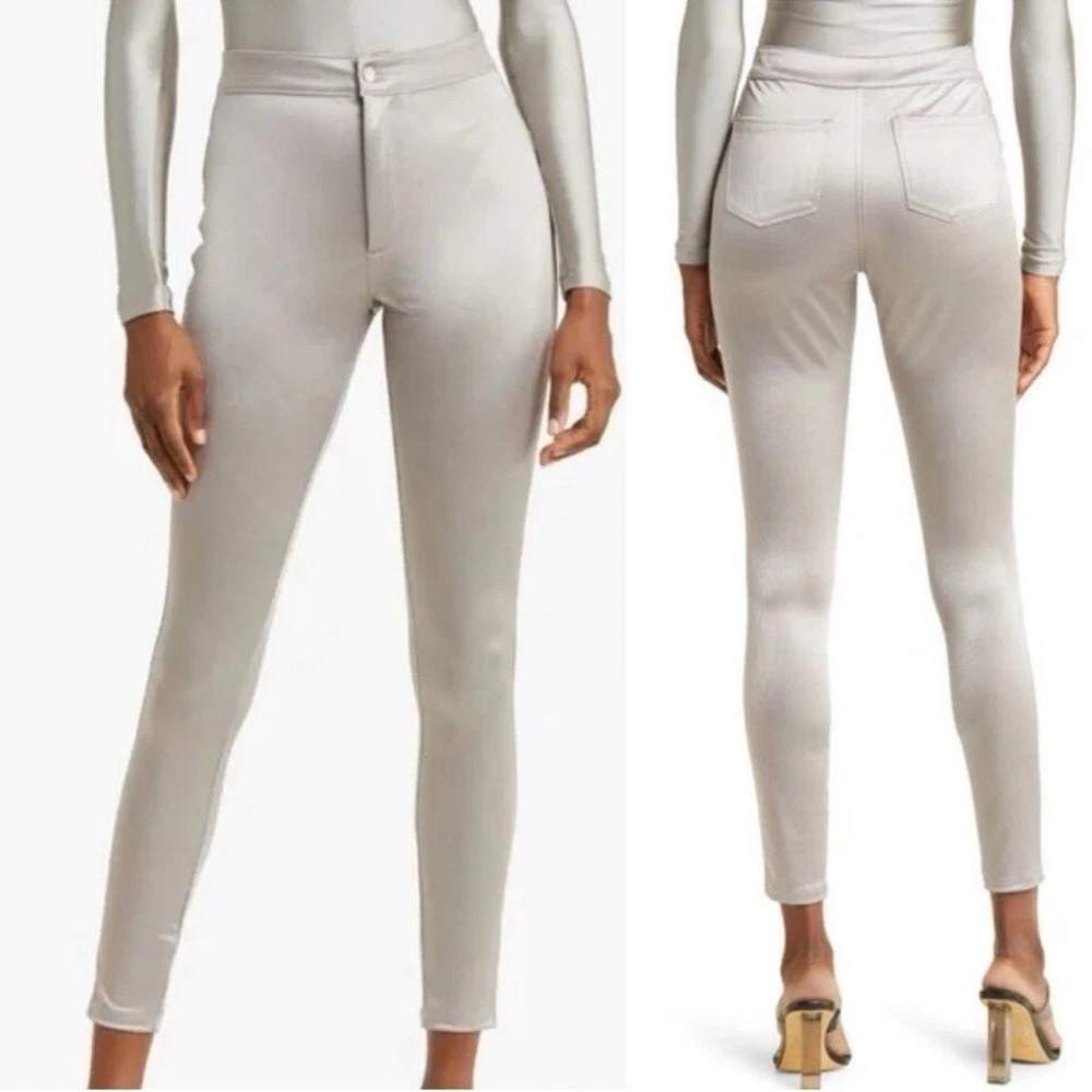 Skims Metallic Disco Rib Silver High Waisted Skinny Pant Legging Size M